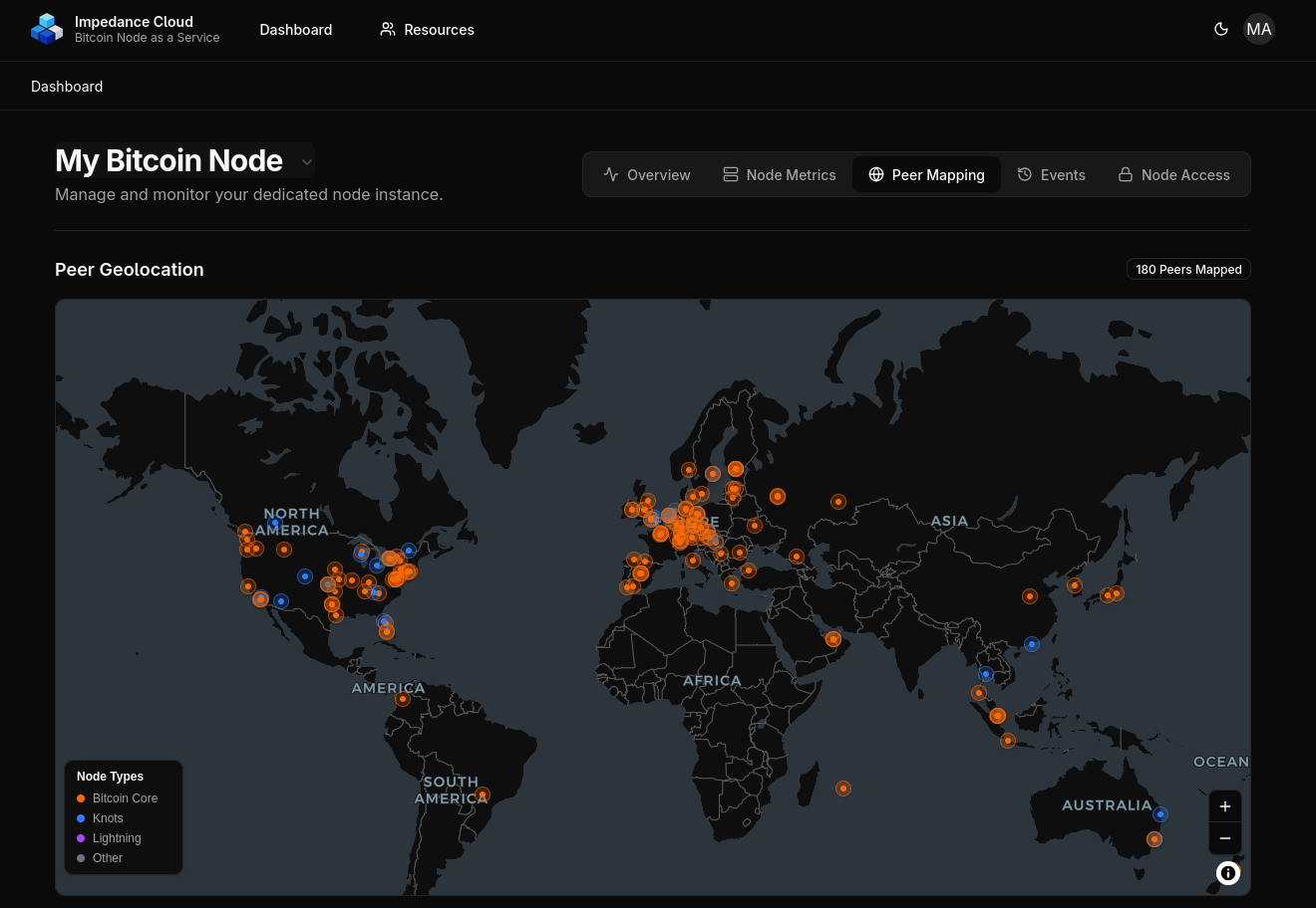 Global map showing connected peers